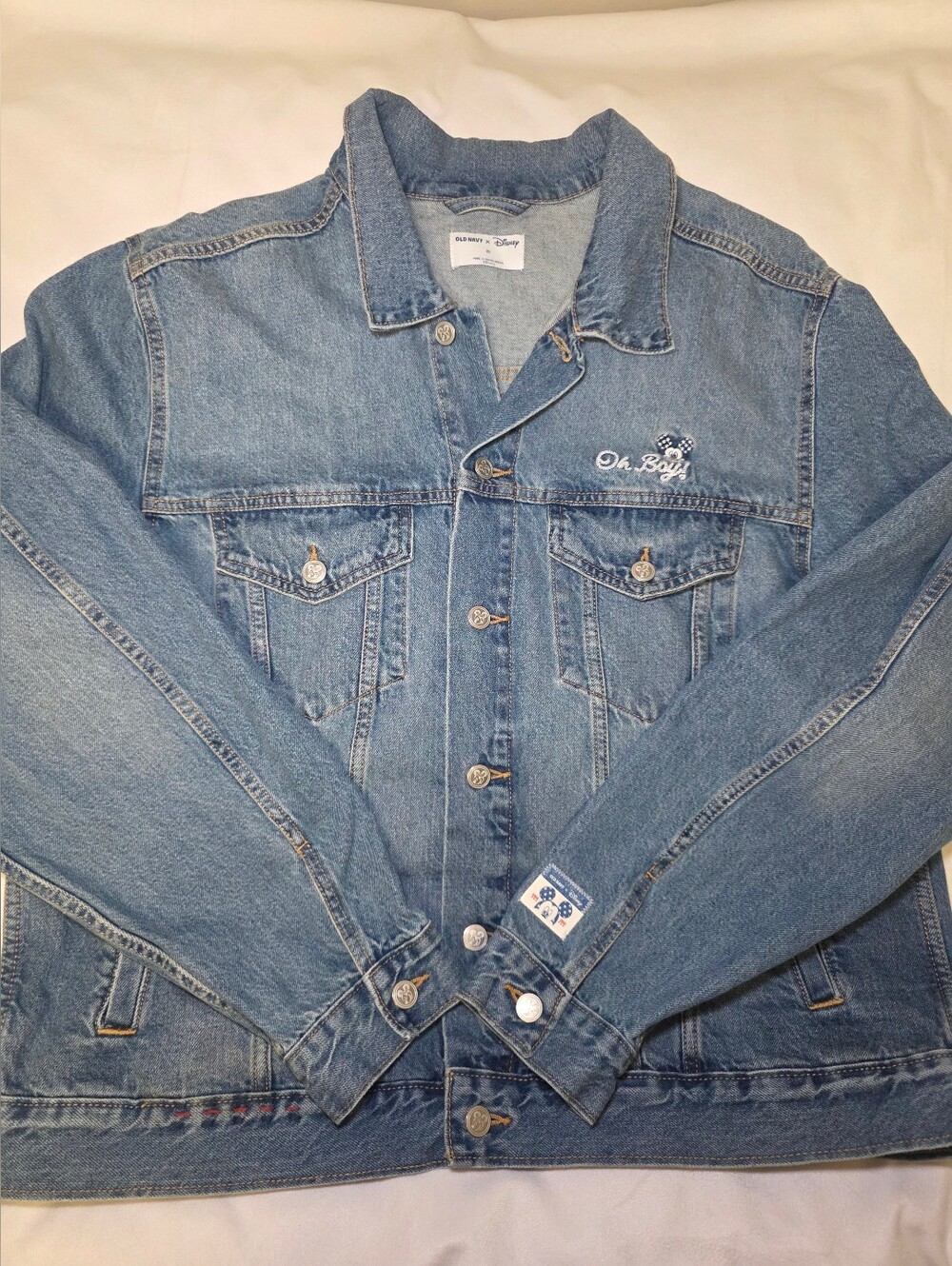 Old Navy x Disney Mickey Mouse Denim Trucker Jacket W/Embroidered USA Flag- XL - Picture 7 of 16